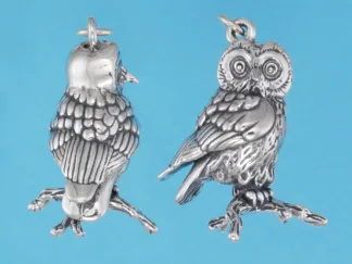 Microsculptures 0421 Saw Whet Owl Silver Pendant