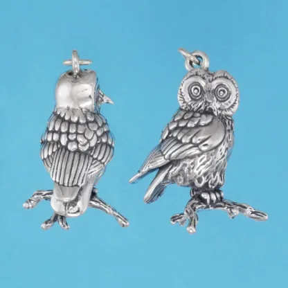 Microsculptures 0421 Saw Whet Owl Silver Pendant