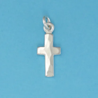 Microsculptures 0050 Hammer Faced Cross Silver Charm