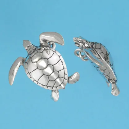 Microsculptures 0500 Green Sea Turtle Silver Pendant