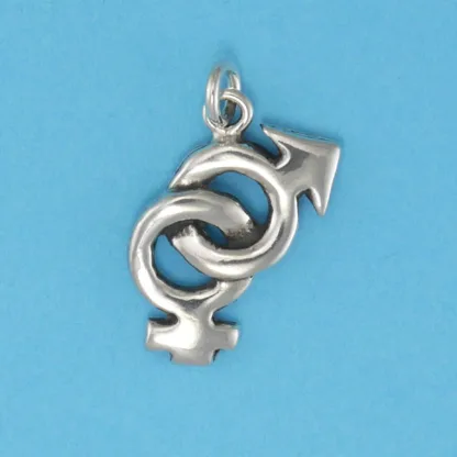 Microsculptures 0057 Linked Male Female Symbols Silver Charm