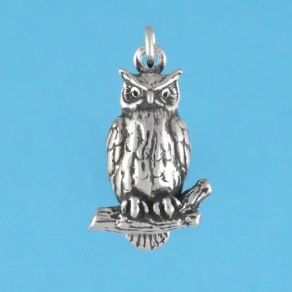 Microsculptures 0059 Great Horned Owl Silver Pendant