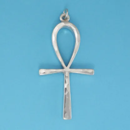 Microsculptures 0061 Hammer Faced Ankh Silver Pendant