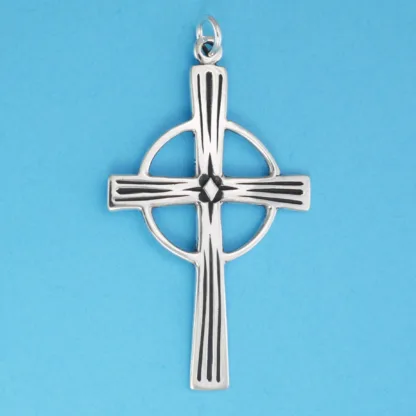 Microsculptures 0675 Lined Celtic Cross Silver Pendant