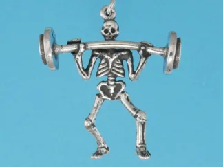 Microsculptures 0889 Weight Lifter Skeleton Silver Charm