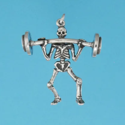 Microsculptures 0889 Weight Lifter Skeleton Silver Charm