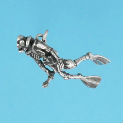 Microsculptures 0890 Scuba Diver Skeleton Silver Charm