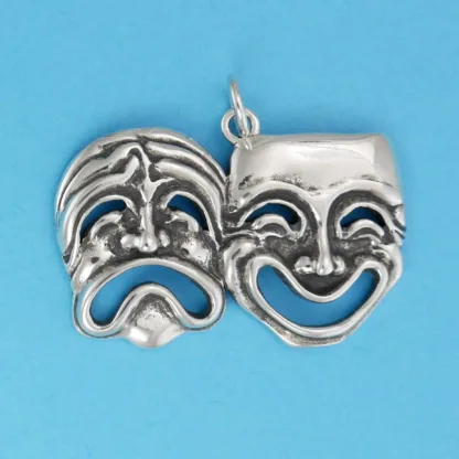 Microsculptures 0913 Comic & Tragic Mask Silver Pendant