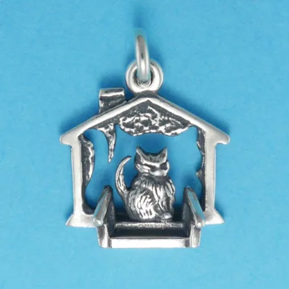 Microsculptures 1023 Cat On the Porch Silver Charm