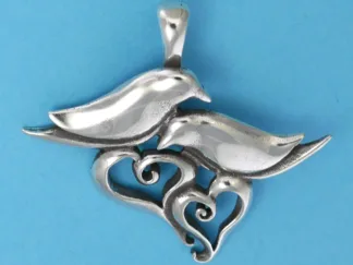 Microsculptures 1174 Doves with Hearts Silver Pendant