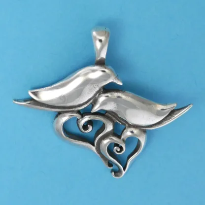 Microsculptures 1174 Doves with Hearts Silver Pendant