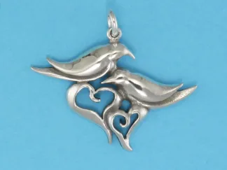 Microsculptures 1175 Doves with Hearts Silver Charm