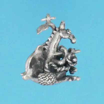 Microsculptures 1201 Knitting Dragon Silver Charm