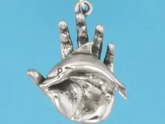 Microsculptures 1225 Hand Holding Dolphin Silver Pendant