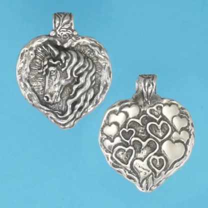 Microsculptures 1227 Horse Head Heart Silver Pendant