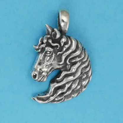 Microsculptures 1228 Horse Head Flowing Mane Silver Pendant