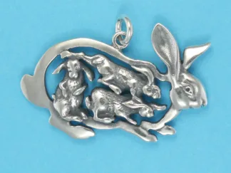 Microsculptures 0799 Bunny Rabbit with Babies Silver Charm