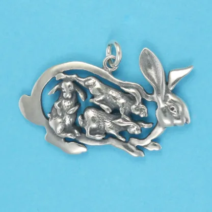 Microsculptures 0799 Bunny Rabbit with Babies Silver Charm
