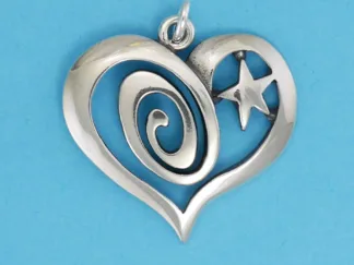 Microsculptures 0822 Swirl & Star Heart Silver Pendant
