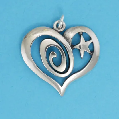 Microsculptures 0822 Swirl & Star Heart Silver Pendant