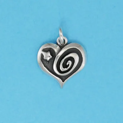 Microsculptures 0823 Swirl & Star Heart Silver Charm