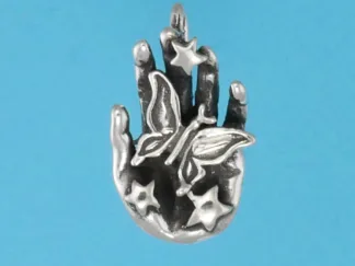 Microsculptures 0946 Butterfly In Hand Silver Pendant