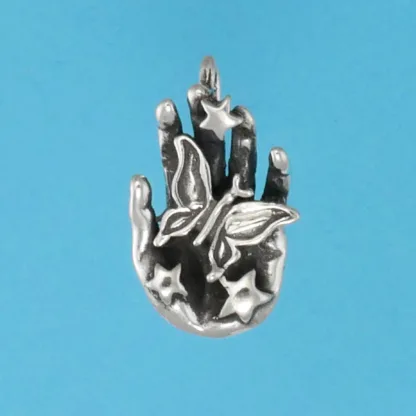 Microsculptures 0946 Butterfly In Hand Silver Pendant