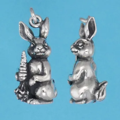 Microsculptures 1274 Bunny Rabbit with Carrot Silver Charm