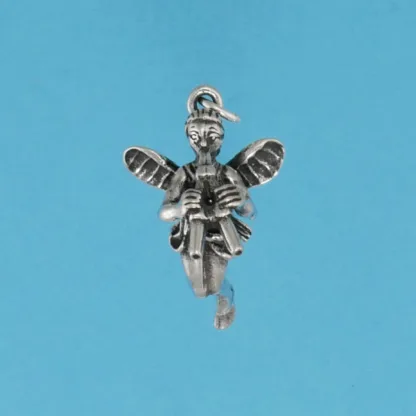 Microsculptures 1279 Fairy Playing Flute Silver Charm