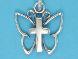 Microsculptures 1285 Simple Butterfly Cross Silver Charm