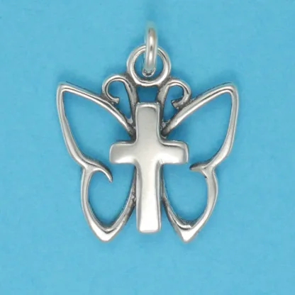Microsculptures 1285 Simple Butterfly Cross Silver Charm