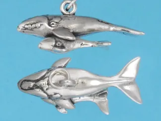 Microsculptures 1326 Right Whale with Calf Silver Charm