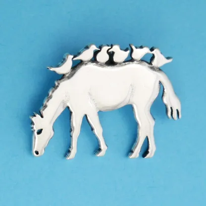 Microsculptures 1335 Horse with Birds Silver Pendant