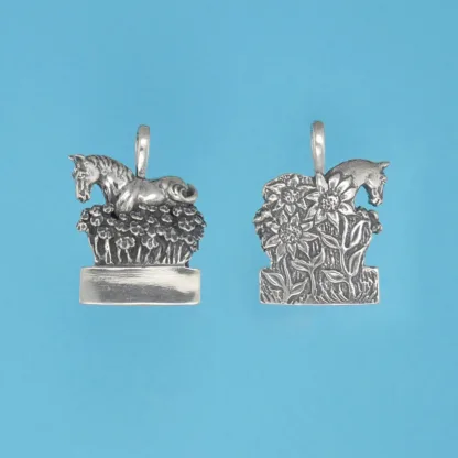 Microsculptures 1336 Horse with Flower Box Silver Pendant