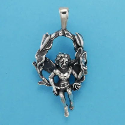 Microsculptures 1343 Fairy On Swing Silver Pendant