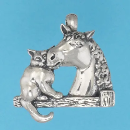 Microsculptures 1345 Cat with Horse Silver Pendant