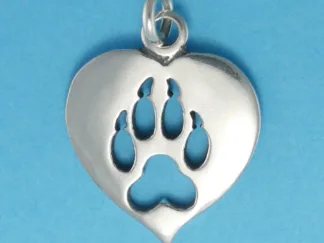 Microsculptures 1350 Dog Paw Print Heart Silver Charm