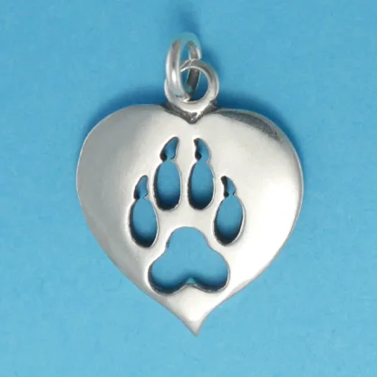 Microsculptures 1350 Dog Paw Print Heart Silver Charm