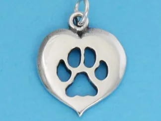 Microsculptures 1351 Cat Paw Print Heart Silver Charm