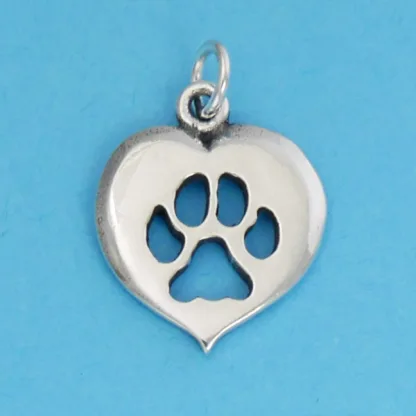 Microsculptures 1351 Cat Paw Print Heart Silver Charm