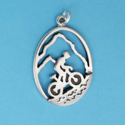 Microsculptures 1357 Mountain Biker Silver Charm