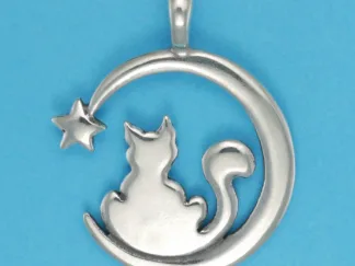Microsculptures 1376 Cat & Moon Silver Pendant