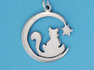 Microsculptures 1377 Cat & Moon Silver Charm
