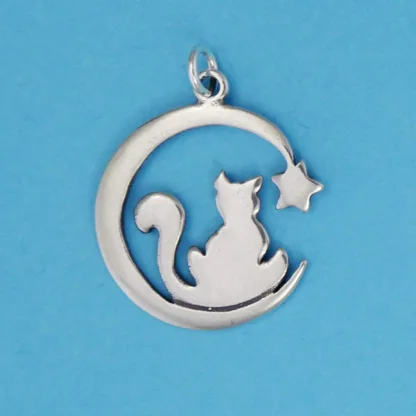 Microsculptures 1377 Cat & Moon Silver Charm