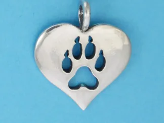 Microsculptures 1404 Wolf Paw Print Heart Silver Pendant