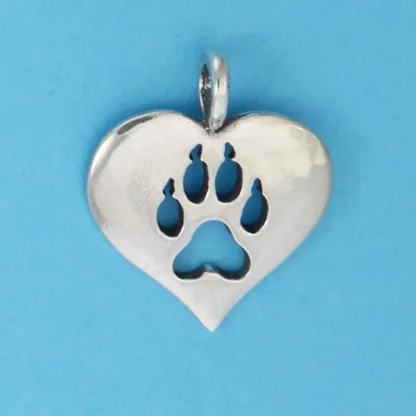 Microsculptures 1404 Wolf Paw Print Heart Silver Pendant
