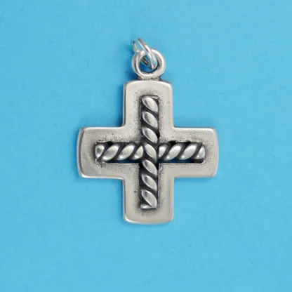 Microsculptures 0360 Greek Cross with Wire Twist Silver Charm