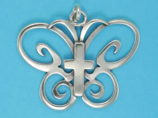 Microsculptures 0361 Butterfly Cross Silver Pendant