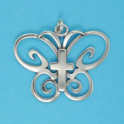 Microsculptures 0361 Butterfly Cross Silver Pendant