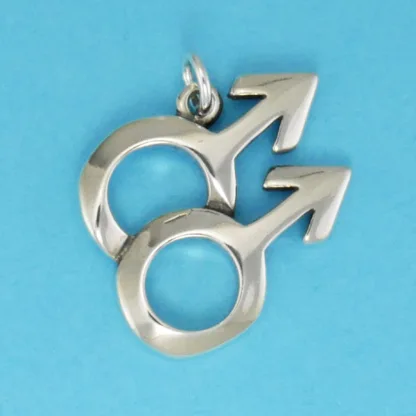 Microsculptures 0411A Double Male Symbol Silver Charm